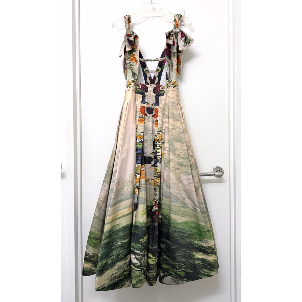 Alice + Olivia Hana Forbidden Forest Midi Dress Gown Floral Green Red Beige 2 - Picture 9 of 16